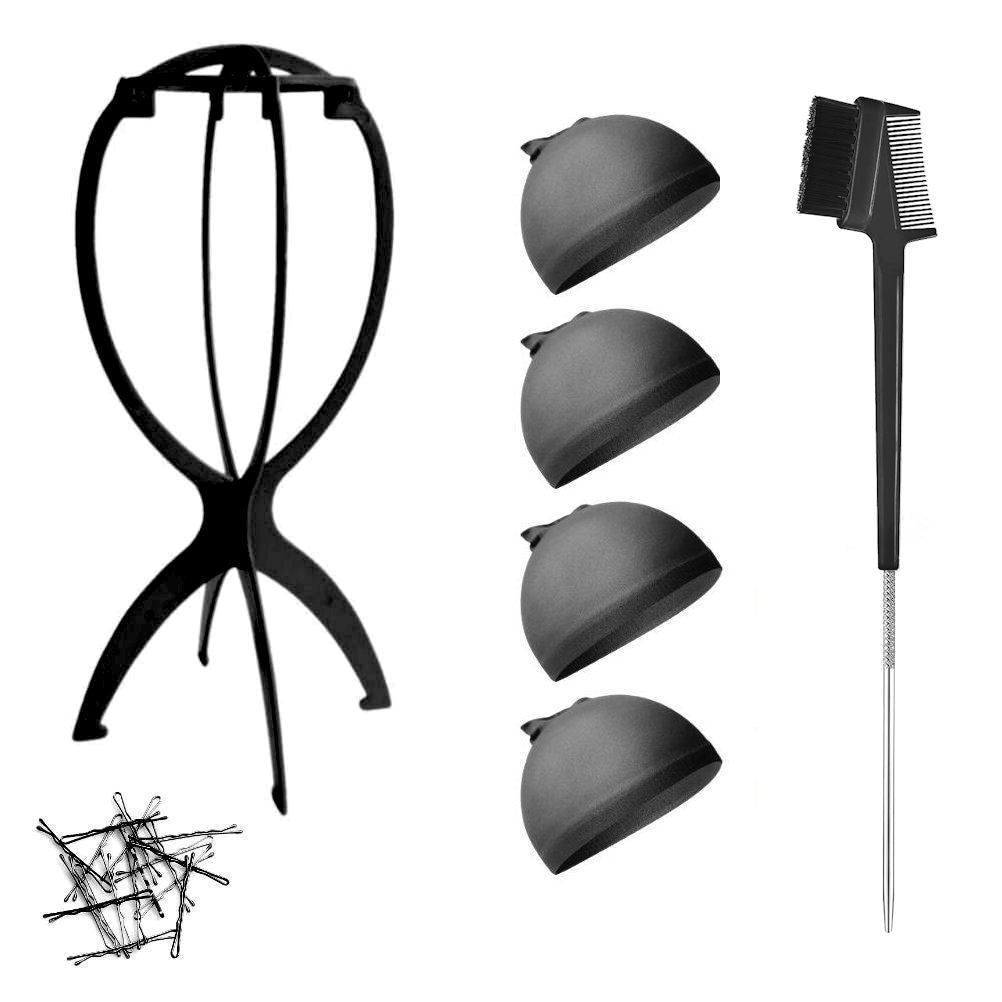 WK015 - 1-Wig Stand, 4-Wig Caps, Bobby Pins by Wig Aisle in color WK-BLACK_BLK