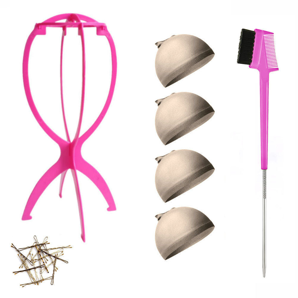 WK015 - 1-Wig Stand, 4-Wig Caps, Bobby Pins by Wig Aisle in color WK-LITE_PK