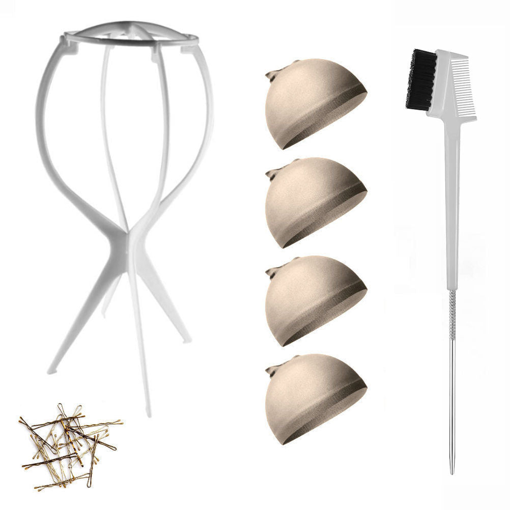 WK015 - 1-Wig Stand, 4-Wig Caps, Bobby Pins by Wig Aisle in color WK-LITE_WHT