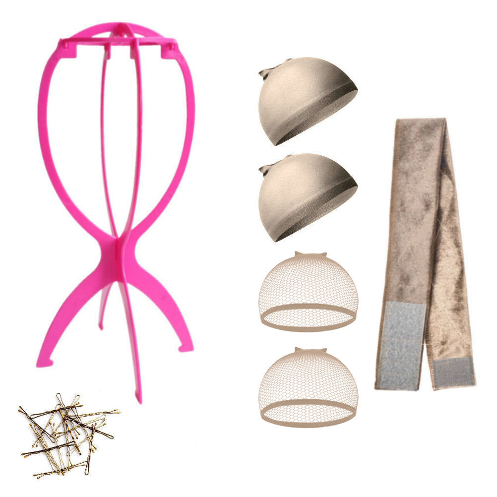 WK015 - 1-Wig Stand, 4-Wig Caps, Bobby Pins by Wig Aisle in color WK-LITE_PK