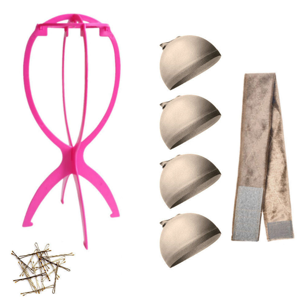 WK015 - 1-Wig Stand, 4-Wig Caps, Bobby Pins by Wig Aisle in color WK-LITE_PK