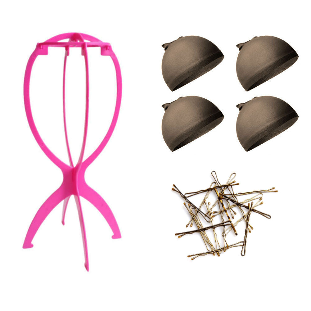 WK015 - 1-Wig Stand, 4-Wig Caps, Bobby Pins by Wig Aisle in color WK-DARK_PK