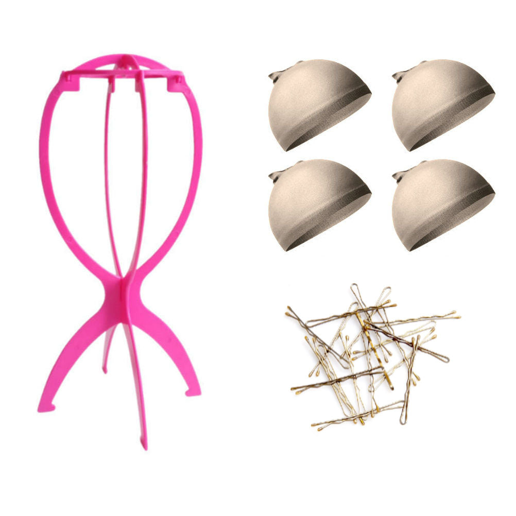 WK015 - 1-Wig Stand, 4-Wig Caps, Bobby Pins by Wig Aisle in color WK-LITE_PK