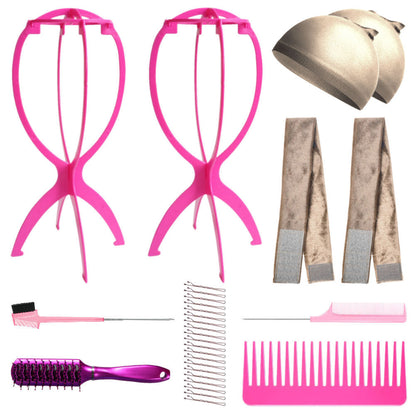 WK022 - 2-Wig Stands, 2-Wig Grip, 2-Wig Caps, 2-Combs, 2-Brushes by Wig Aisle in color WK-LITE_PK