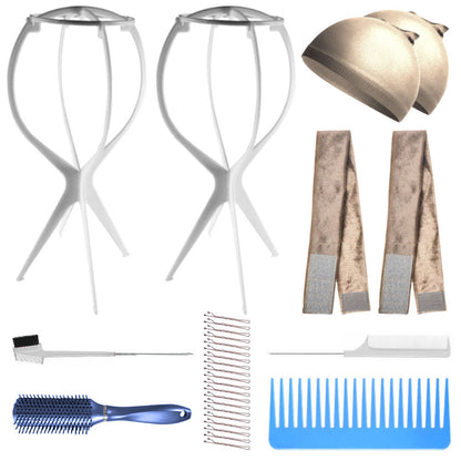 WK022 - 2-Wig Stands, 2-Wig Grip, 2-Wig Caps, 2-Combs, 2-Brushes by Wig Aisle in color WK-LITE_WHT