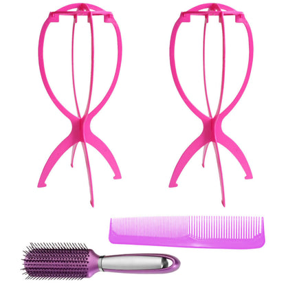 WK042 - 2 Wig Stands, 1 Comb, 1 Brush by Wig Aisle in color AC-PINK