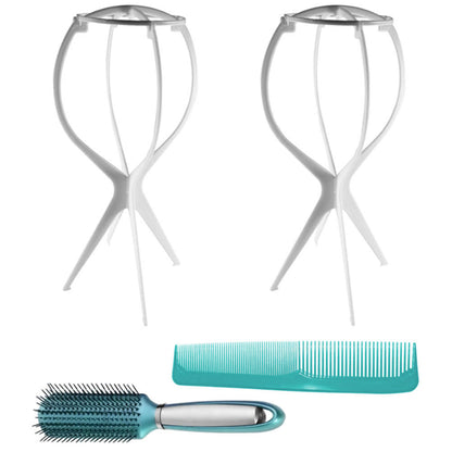 WK042 - 2 Wig Stands, 1 Comb, 1 Brush by Wig Aisle in color AC-WHITE