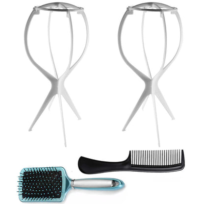 WK042 - 2 Wig Stands, 1 Comb, 1 Brush by Wig Aisle in color AC-WHITE