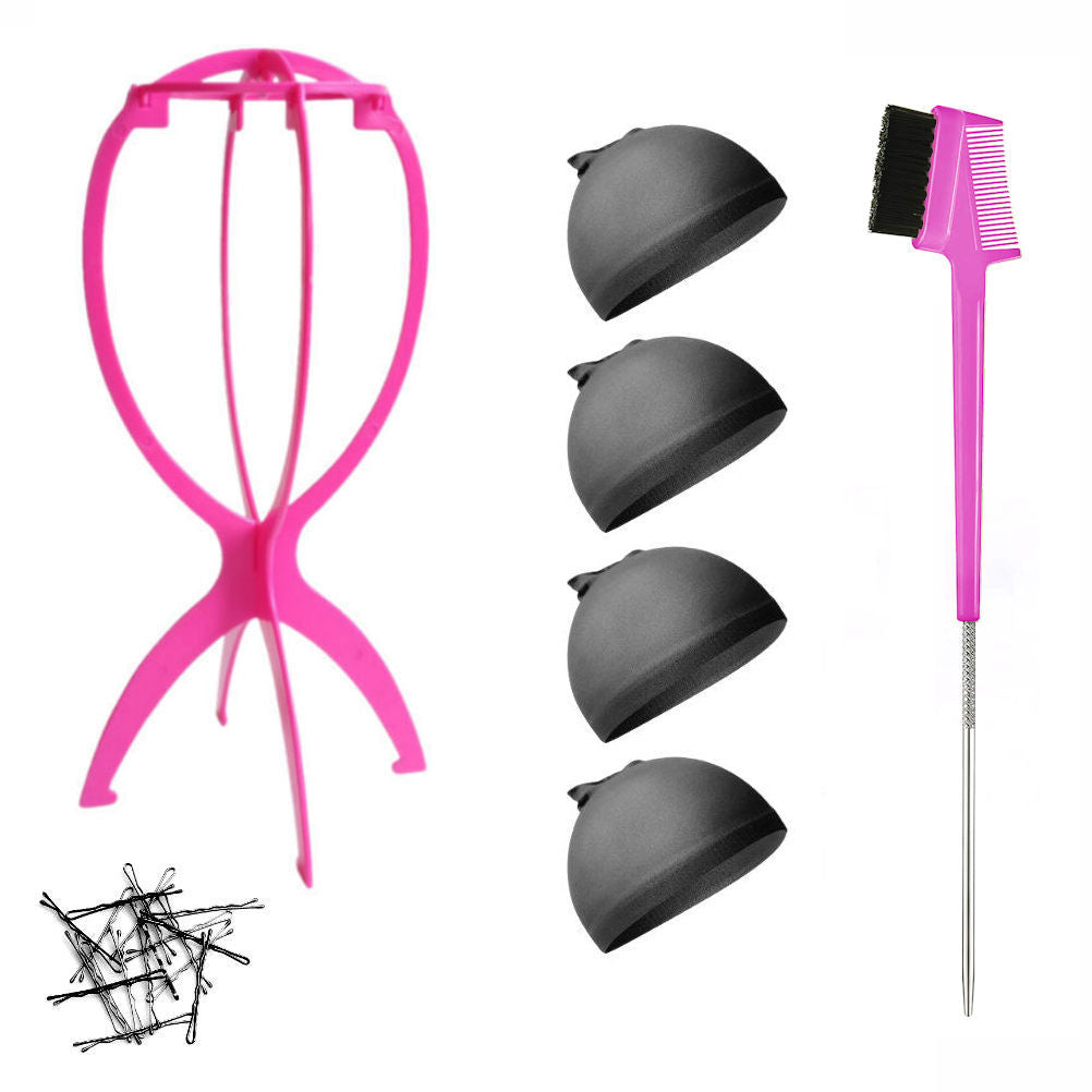 WK015 - 1-Wig Stand, 4-Wig Caps, Bobby Pins by Wig Aisle in color WK-BLACK_PK