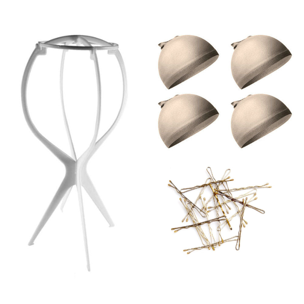 WK015 - 1-Wig Stand, 4-Wig Caps, Bobby Pins by Wig Aisle in color WK-LITE_WHT